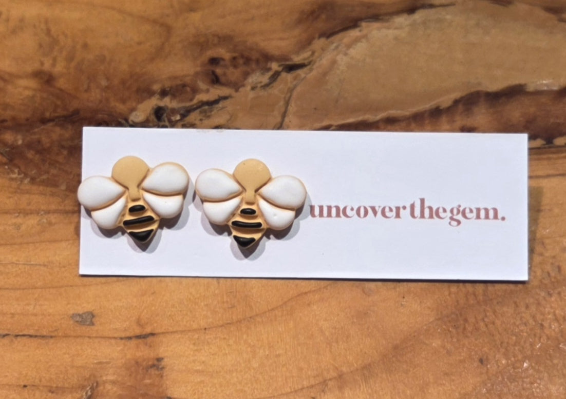 Polymer Clay Bee Earring Stud