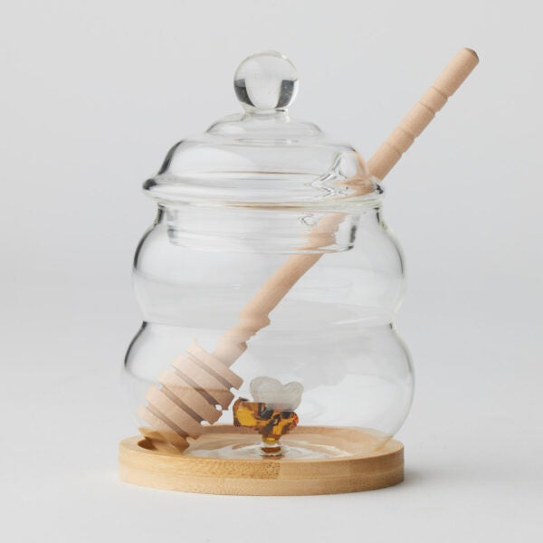 Glass Beehive Honey Jar with Dipper